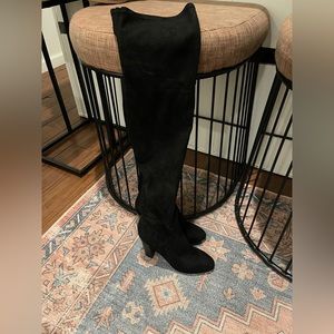 Also stretch faux suede thigh high boots